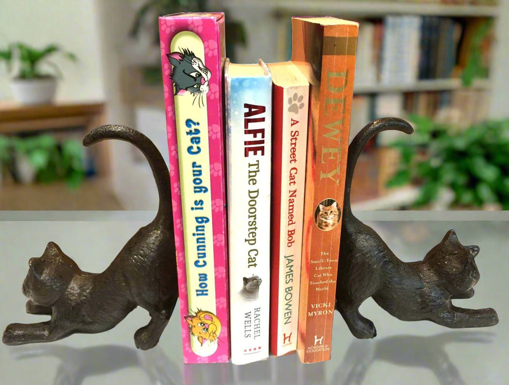 2 Sets Cast Iron Cat Book Ends / Door Stoppers - Gift Set