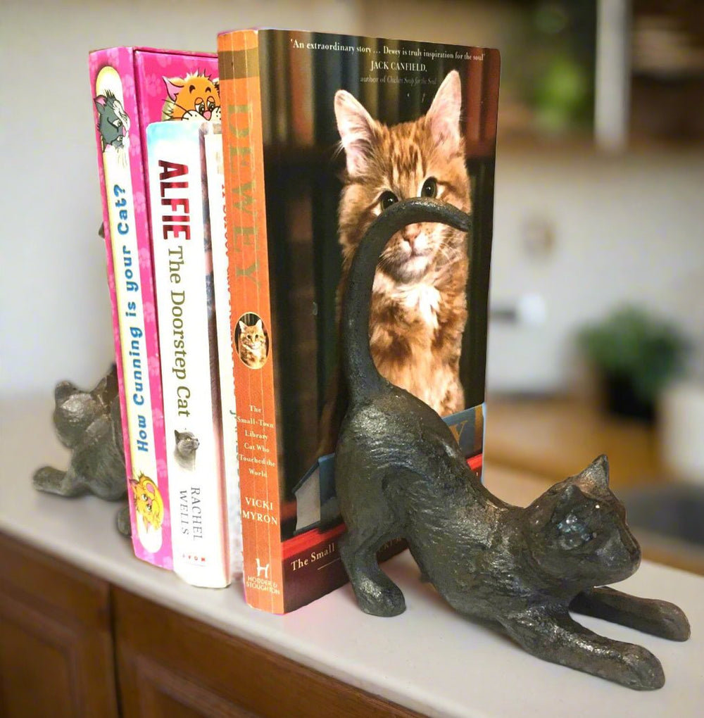 2 Sets Cast Iron Cat Book Ends / Door Stoppers - Gift Set