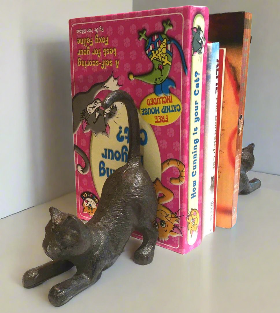 2 Sets Cast Iron Cat Book Ends / Door Stoppers - Gift Set