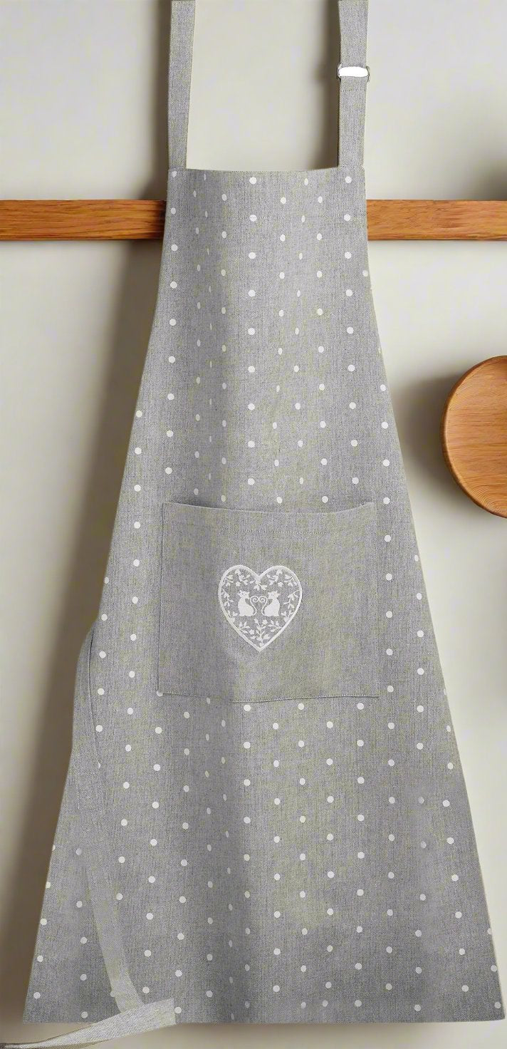 Duo of White Cats in a Heart Tea Towel and Matching Guantlet and Apron - Gift Set