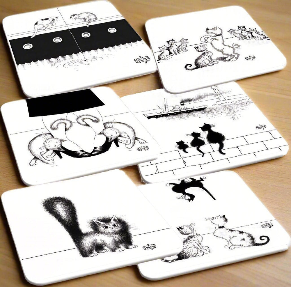 Dubout Cats - Set of 6 Black & White Cat Coasters