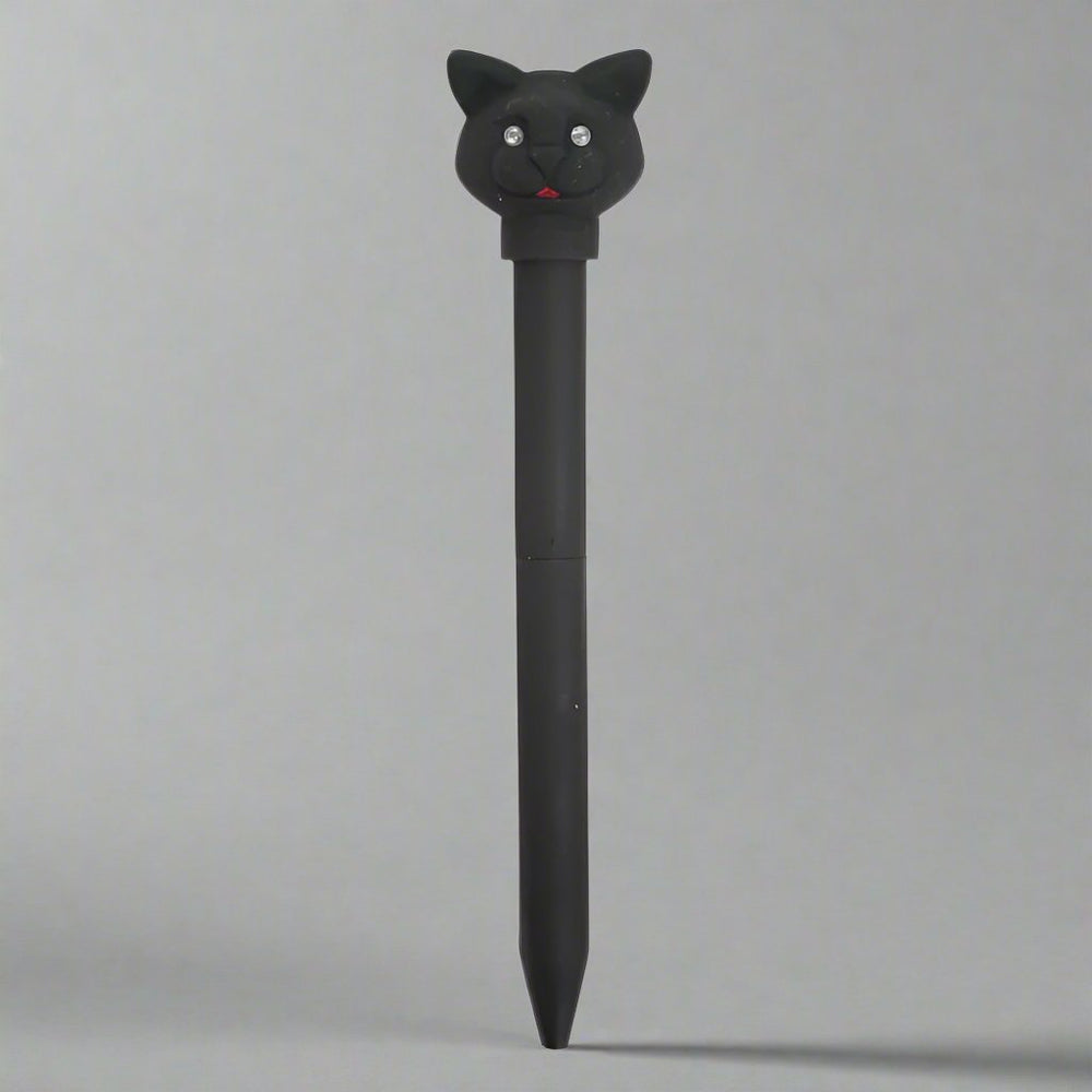 Black Cat Rubber Coated Light Up and Sound LED Pen