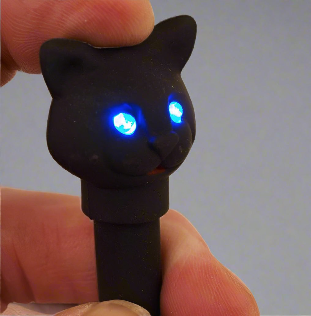 Black Cat Rubber Coated Light Up and Sound LED Pen