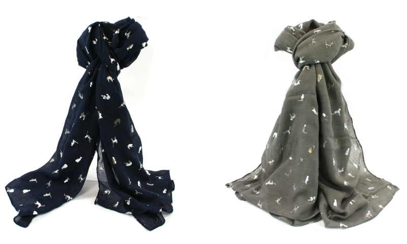 Grey and Blue Biccari Cat Foil Scarfs - Gift Set