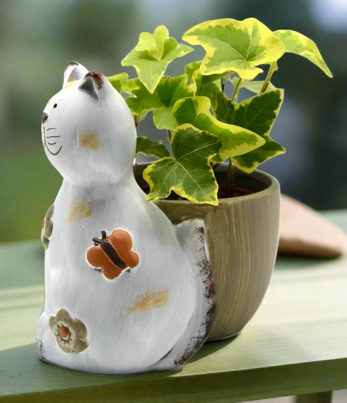 Trio of Cats Ornament and Small Ceramic Cat Planter - Gift Set