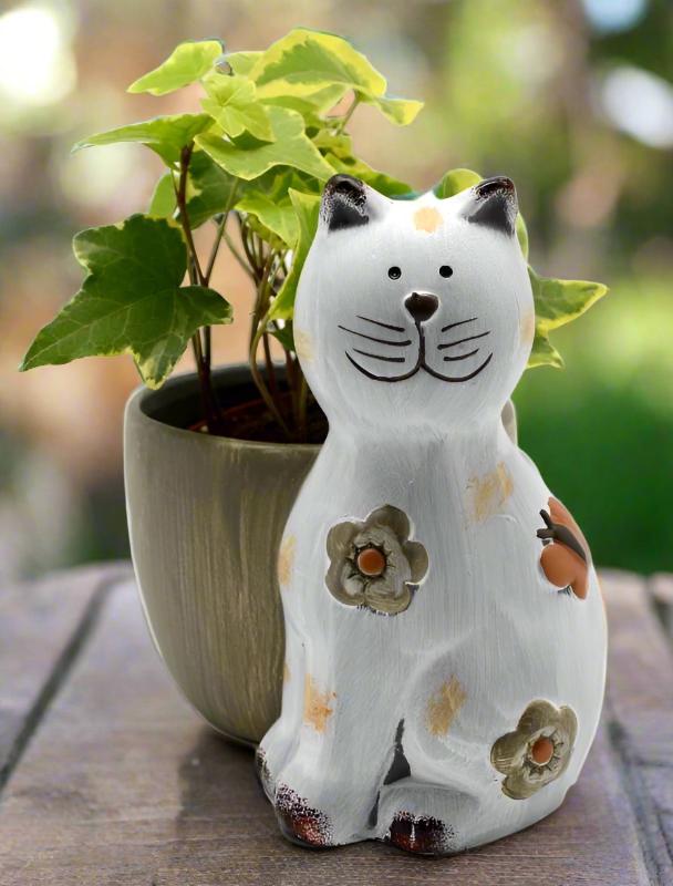 Trio of Cats Ornament and Small Ceramic Cat Planter - Gift Set