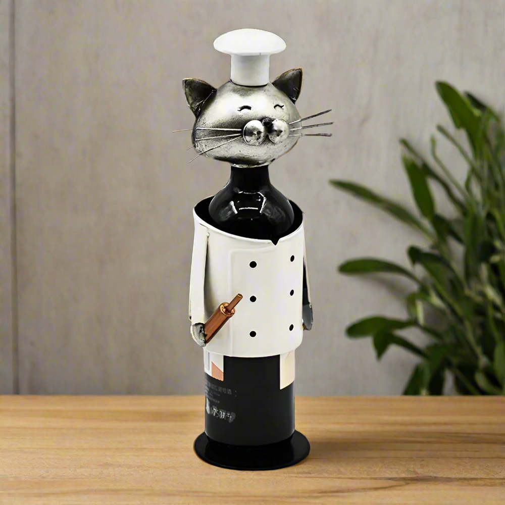 Chef Metal Cat Wine Bottle Holder