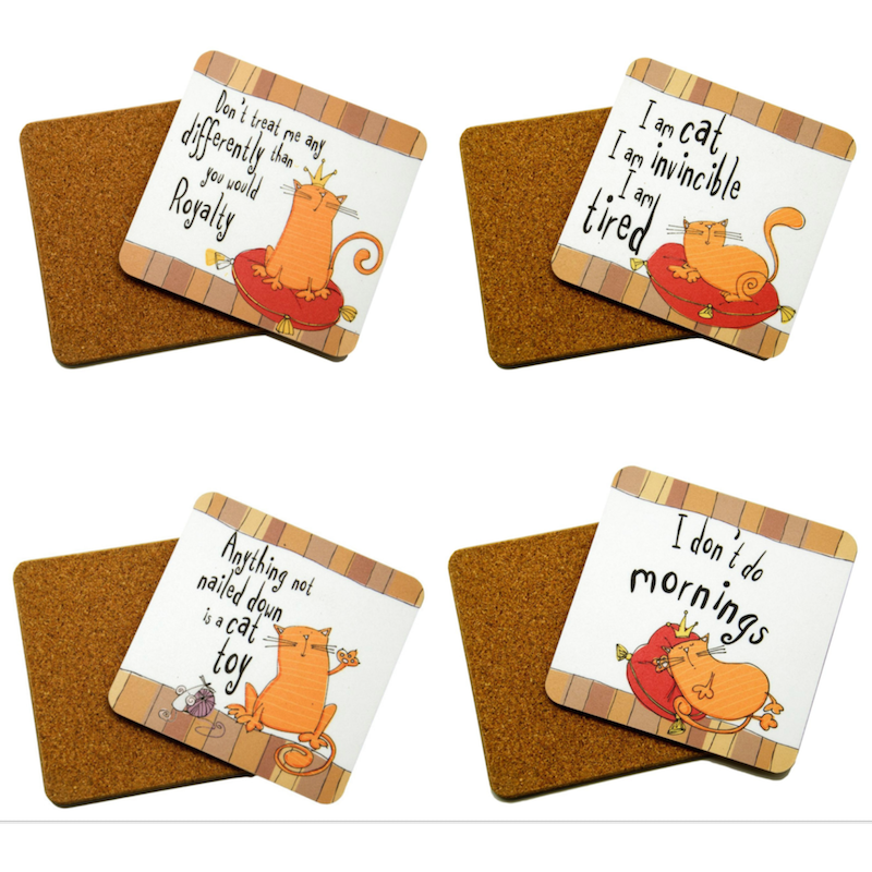 Set of Four Funny Ginger Cat Coasters