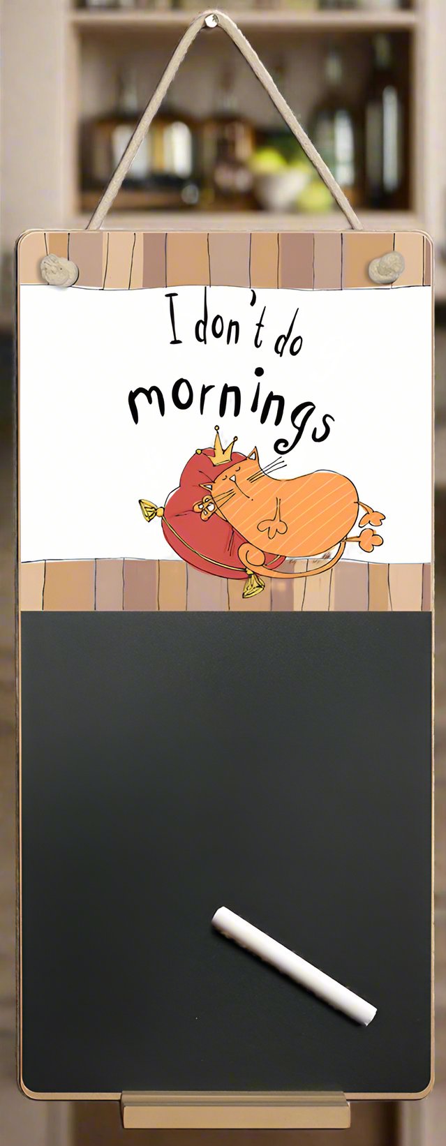 Don't Do Mornings Cat Chalkboard & Chalk with Matching Coasters - Gift Set