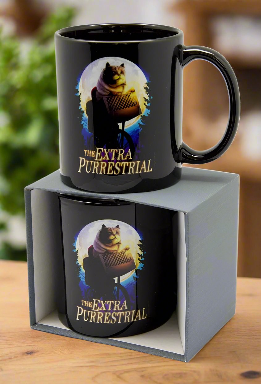 The Extra Purrestrial Black Mug