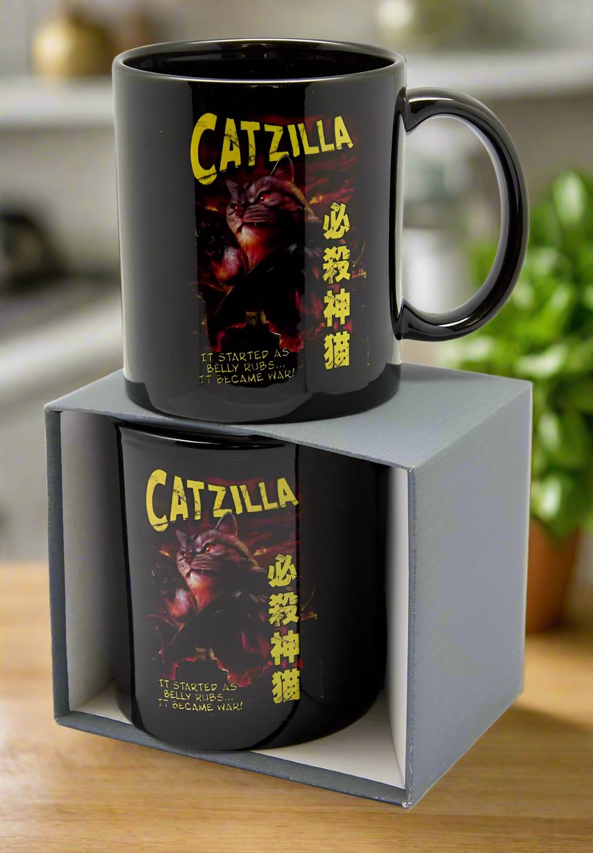 Catzilla Black Mug