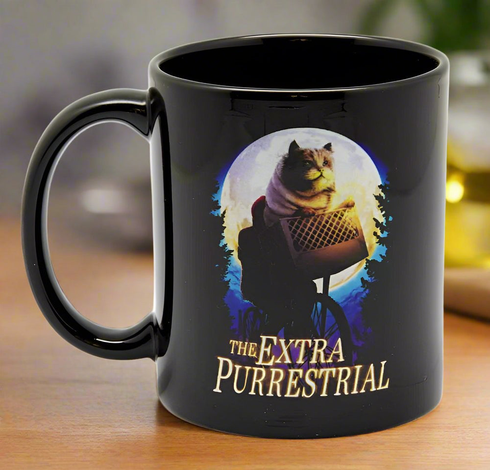 The Extra Purrestrial Black Mug