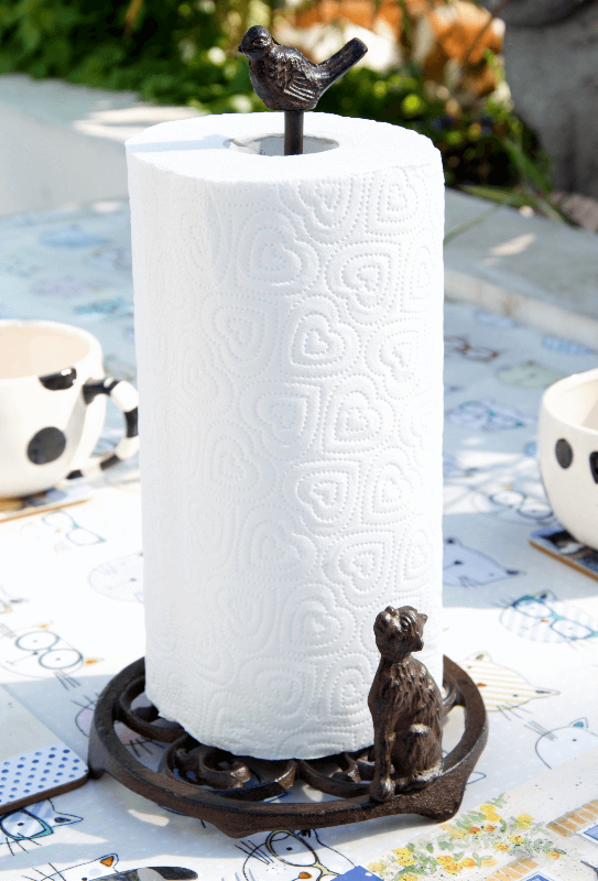 Cast Iron Cat & Bird Kitchen Roll Holder