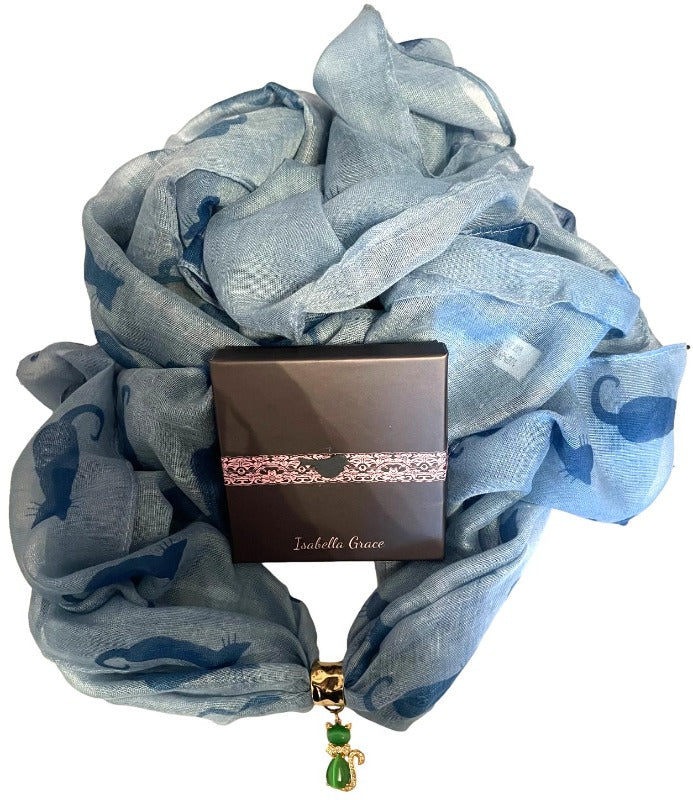 Diamante Green or Blue Cat Jewellery Scarf Accessory