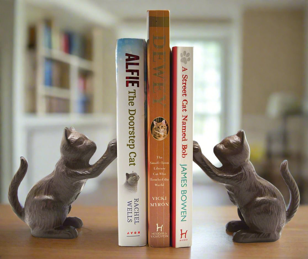 Cast Iron Cat Book Ends and Cast Iron Door Knocker - Gift Set