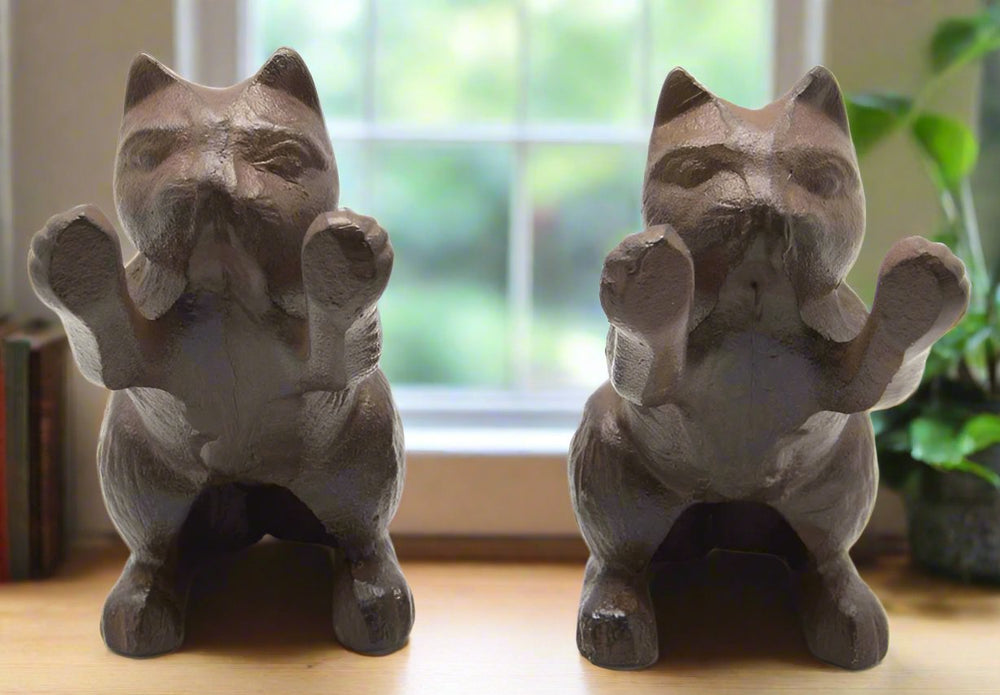 2 Sets Cast Iron Cat Book Ends / Door Stoppers - Gift Set