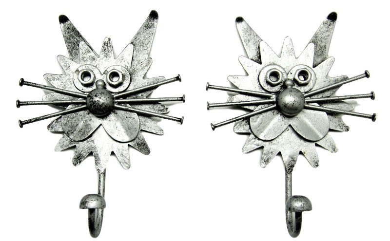 Nuts & Bolts Metal Cat Ornament and Matching Hooks - Gift Set