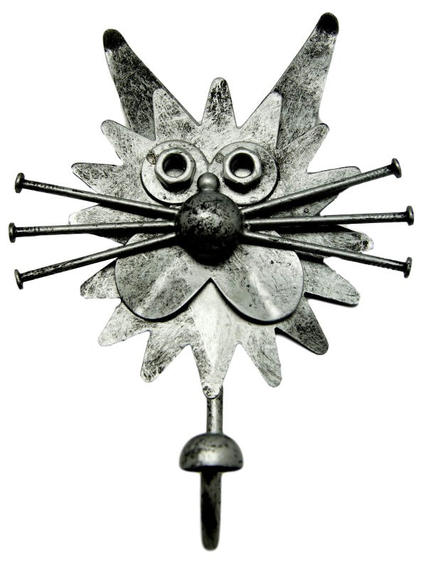 Nuts & Bolts Metal Cat Ornament and Matching Hooks - Gift Set