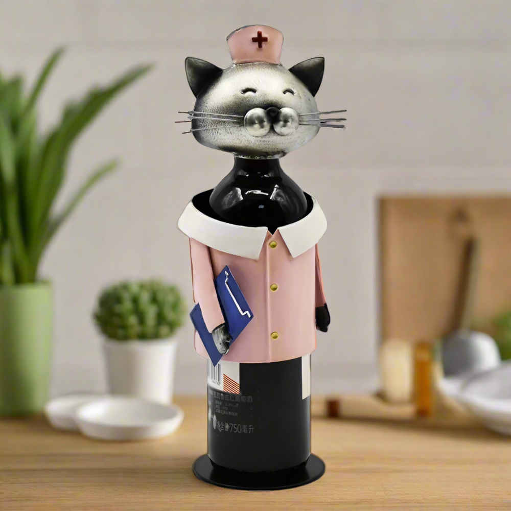 Nurse Metal Cat Wine Bottle Holder