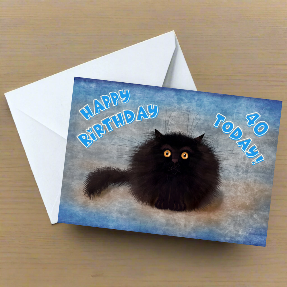 OREO - Cute Black Cat Greeting 40th Birthday Card