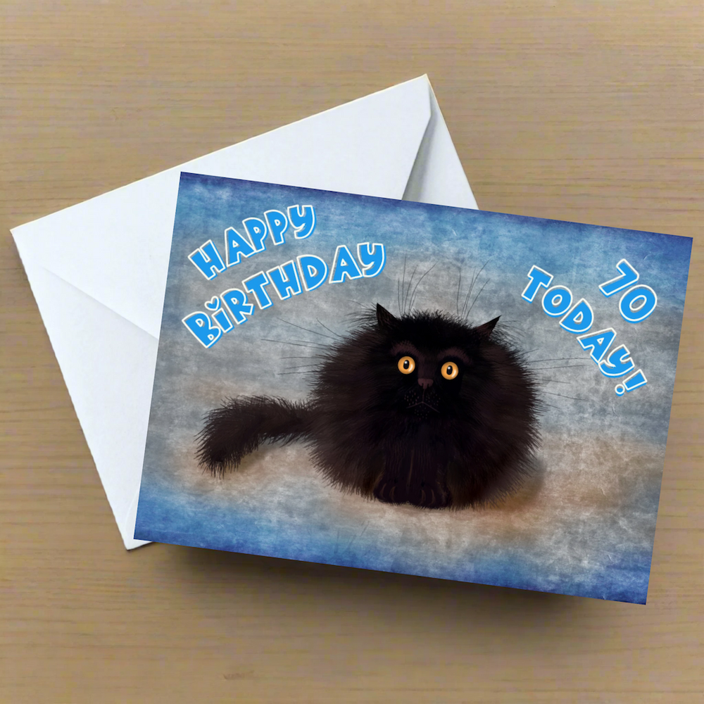 OREO - Cute Black Cat Greeting 70th Birthday Card