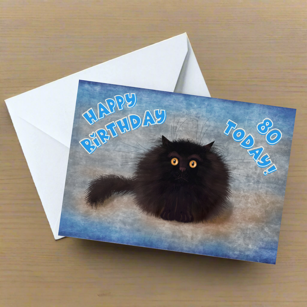 OREO - Cute Black Cat Greeting 80th Birthday Card