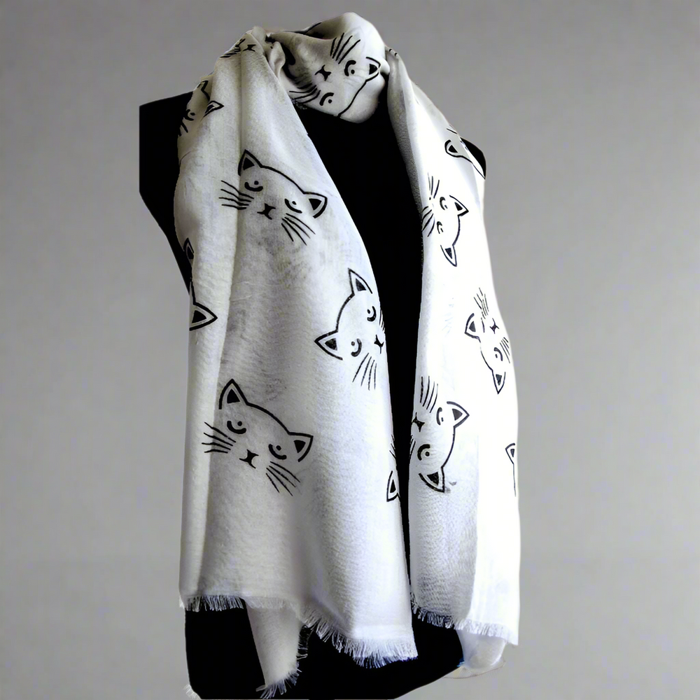 White Black Cat Face Scarf