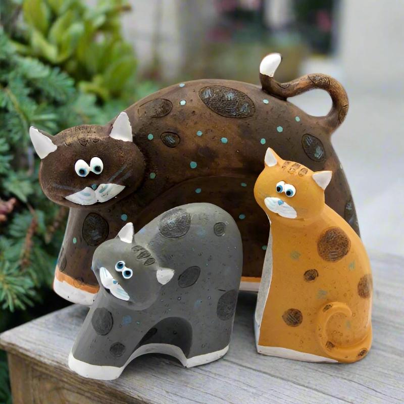 Trio of Cats Ornament and Small Ceramic Cat Planter - Gift Set