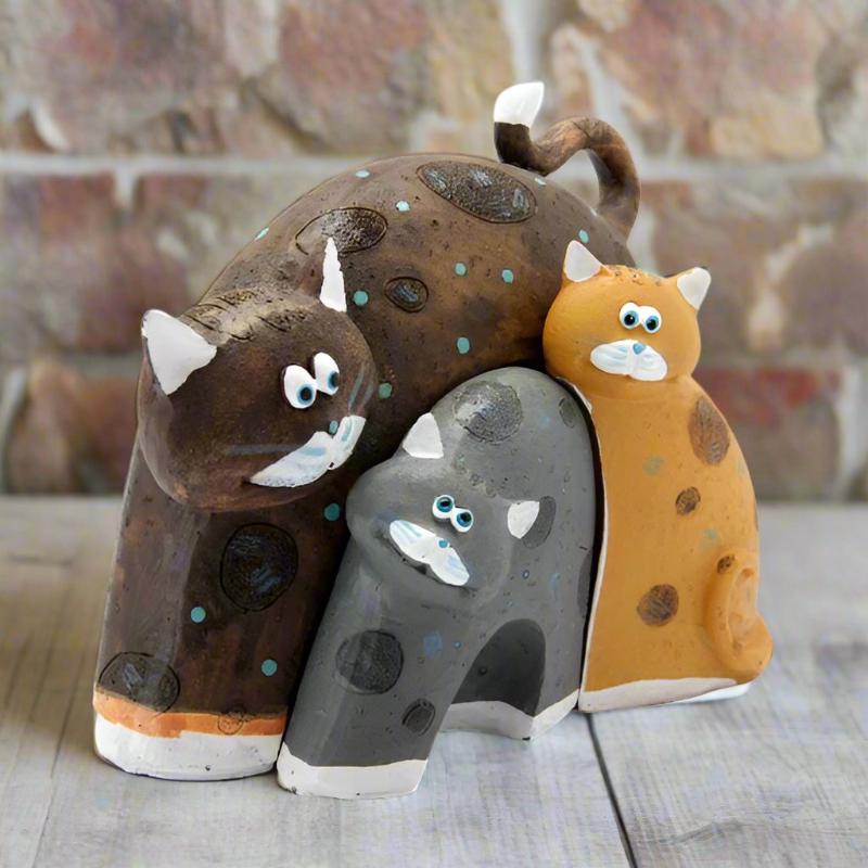 Trio of Cats Ornament and Small Ceramic Cat Planter - Gift Set