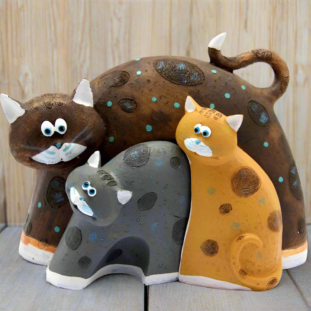 Trio of Cats Ornament and Small Ceramic Cat Planter - Gift Set