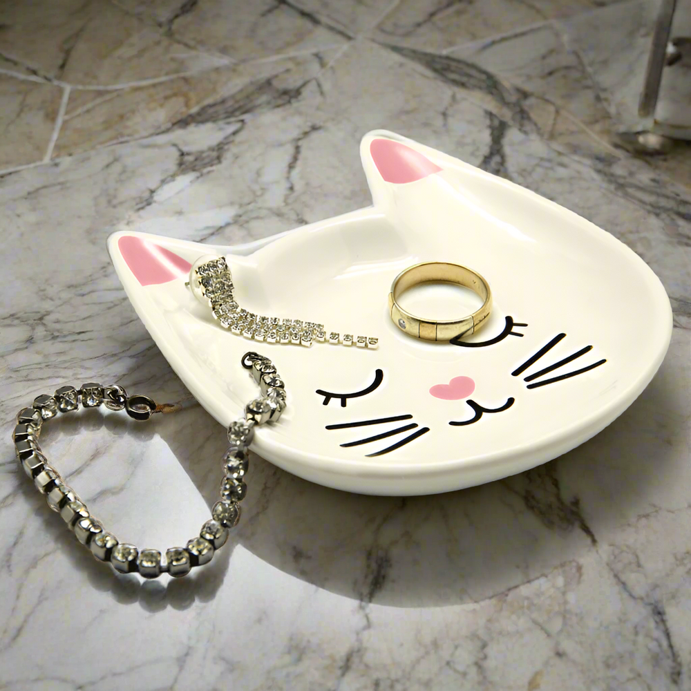 White & Gold Cat Face Trinket Dish