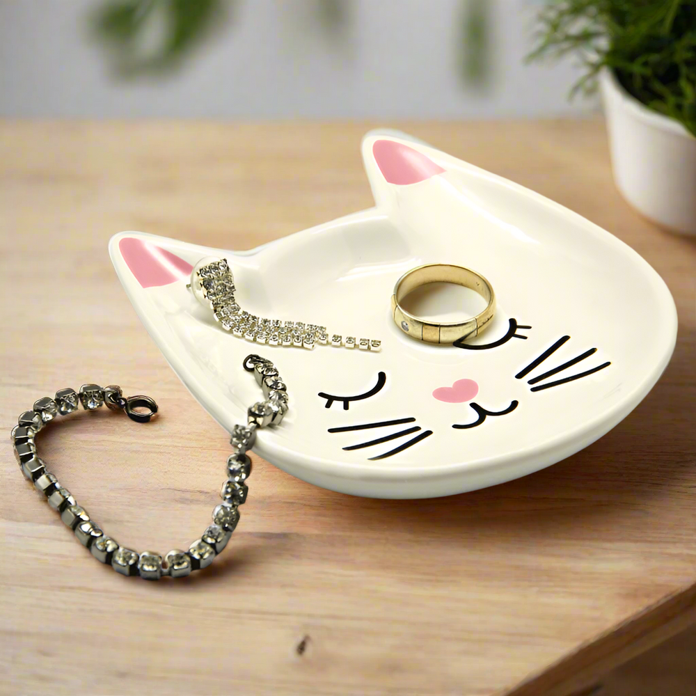 White & Gold Cat Face Trinket Dish