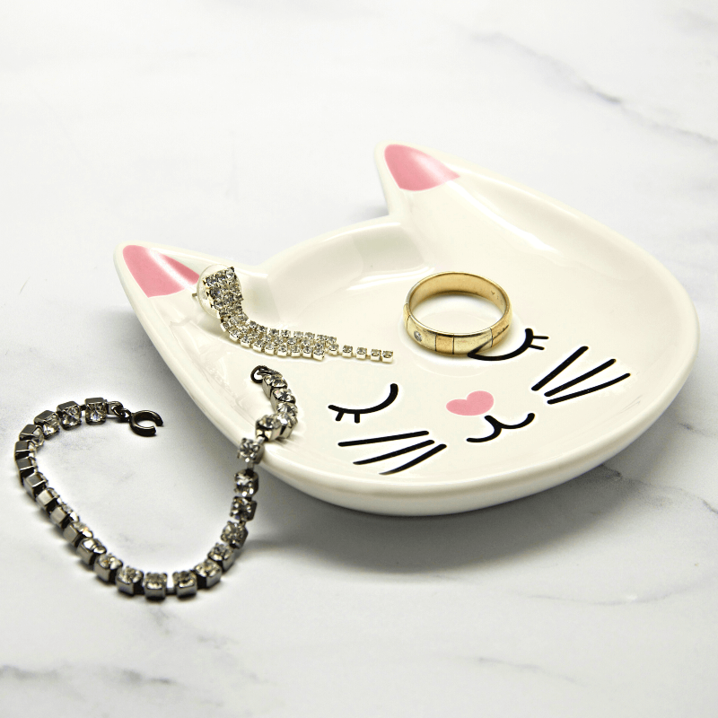 White & Gold Cat Face Trinket Dish