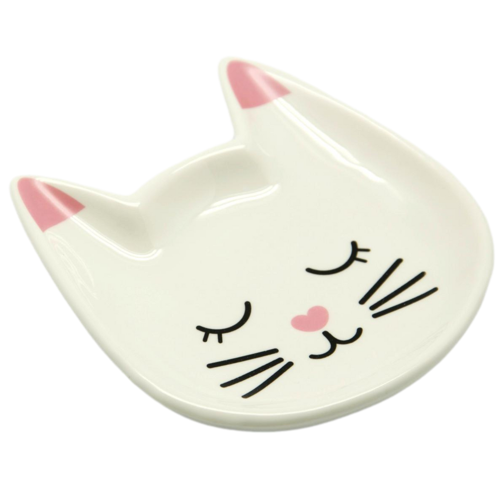 White & Gold Cat Face Trinket Dish