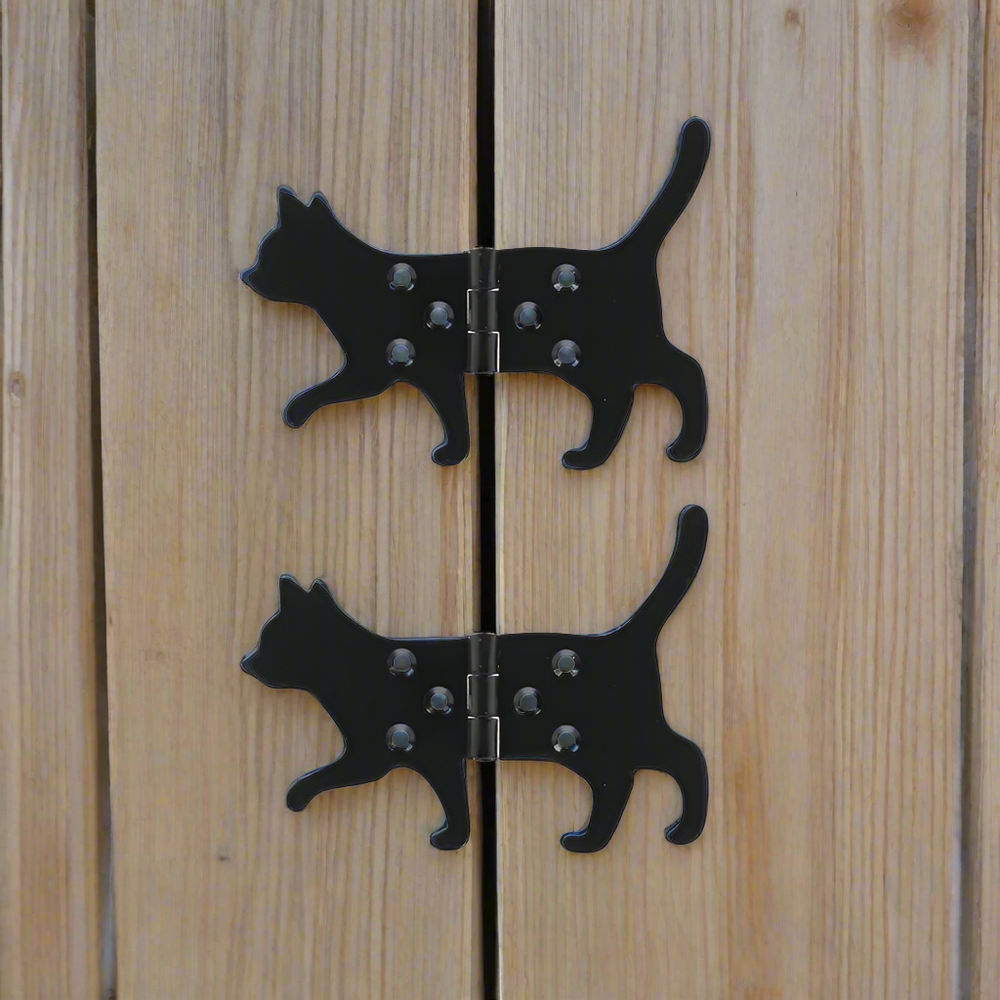 Set of 2 Black Cat Metal Door Hinges