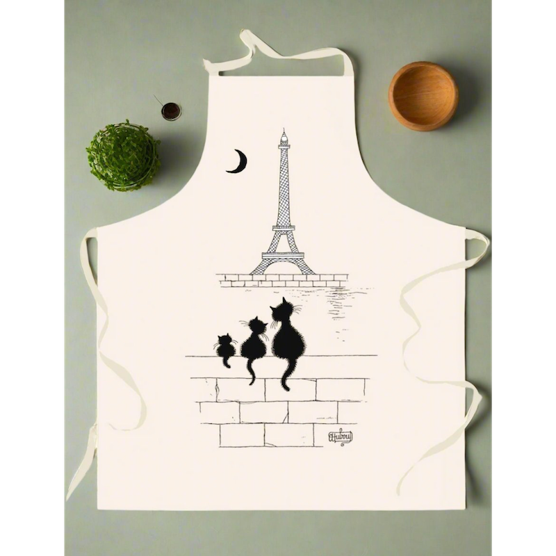 Chats Tour Eiffel Dubout Cats Apron Beige and Matching Tea Towel - Gift Set