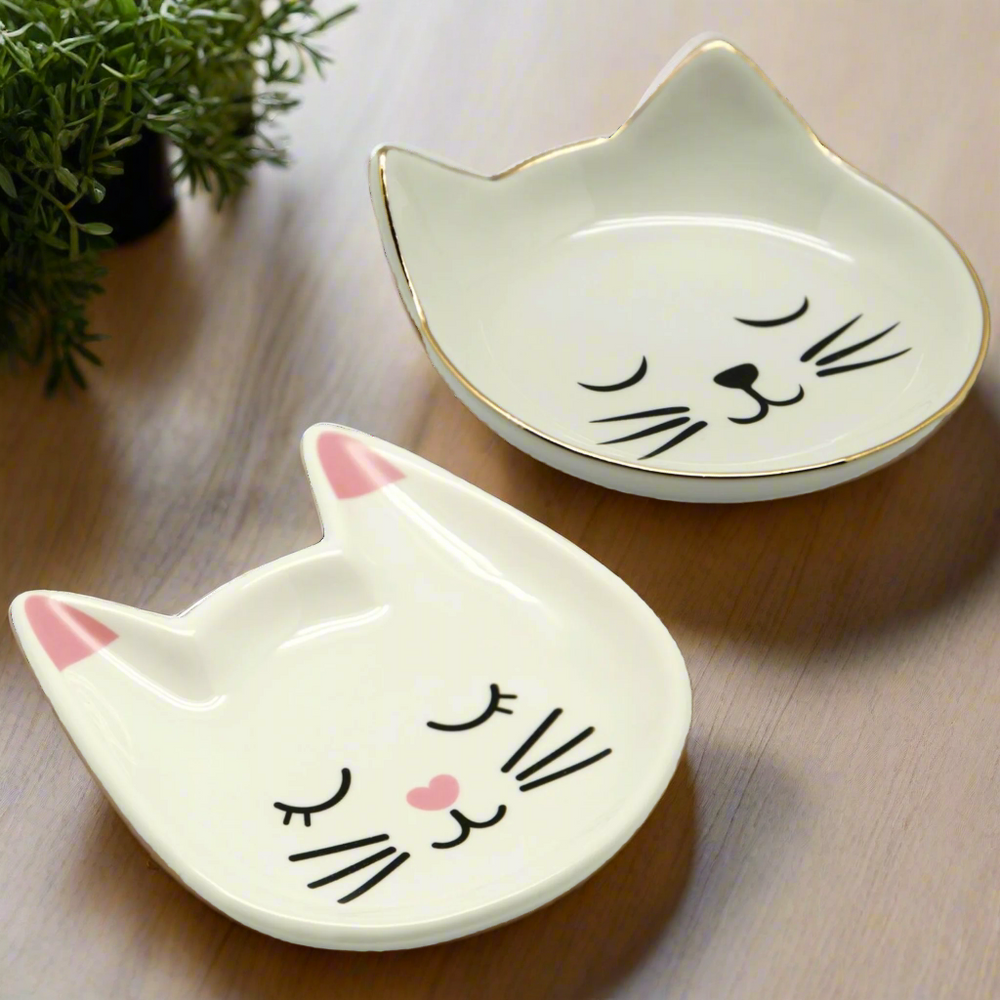 White & Gold Cat Face Trinket Dish