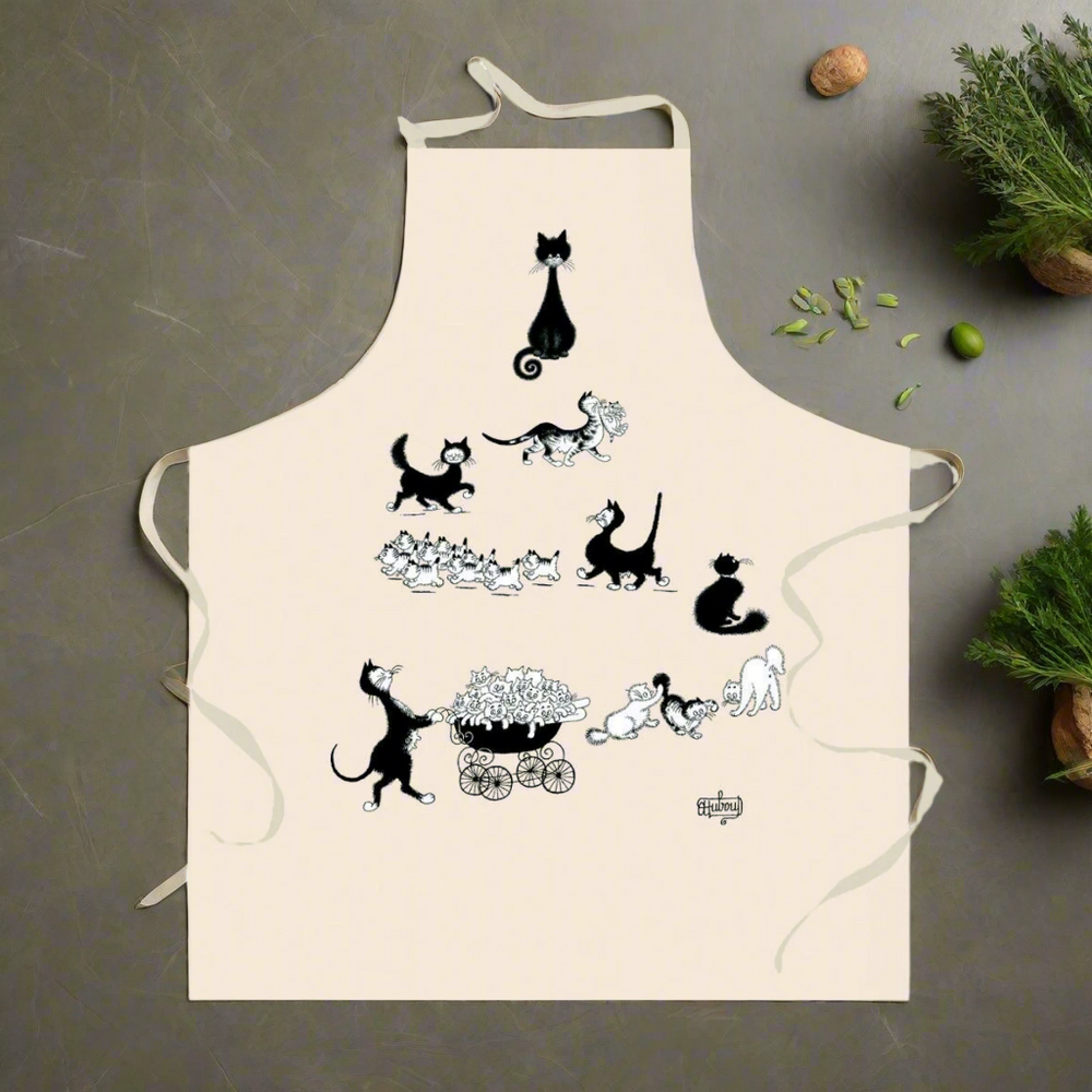 Multi Cats Dubout Cats Apron and Matching Tea Towel - Gift Set