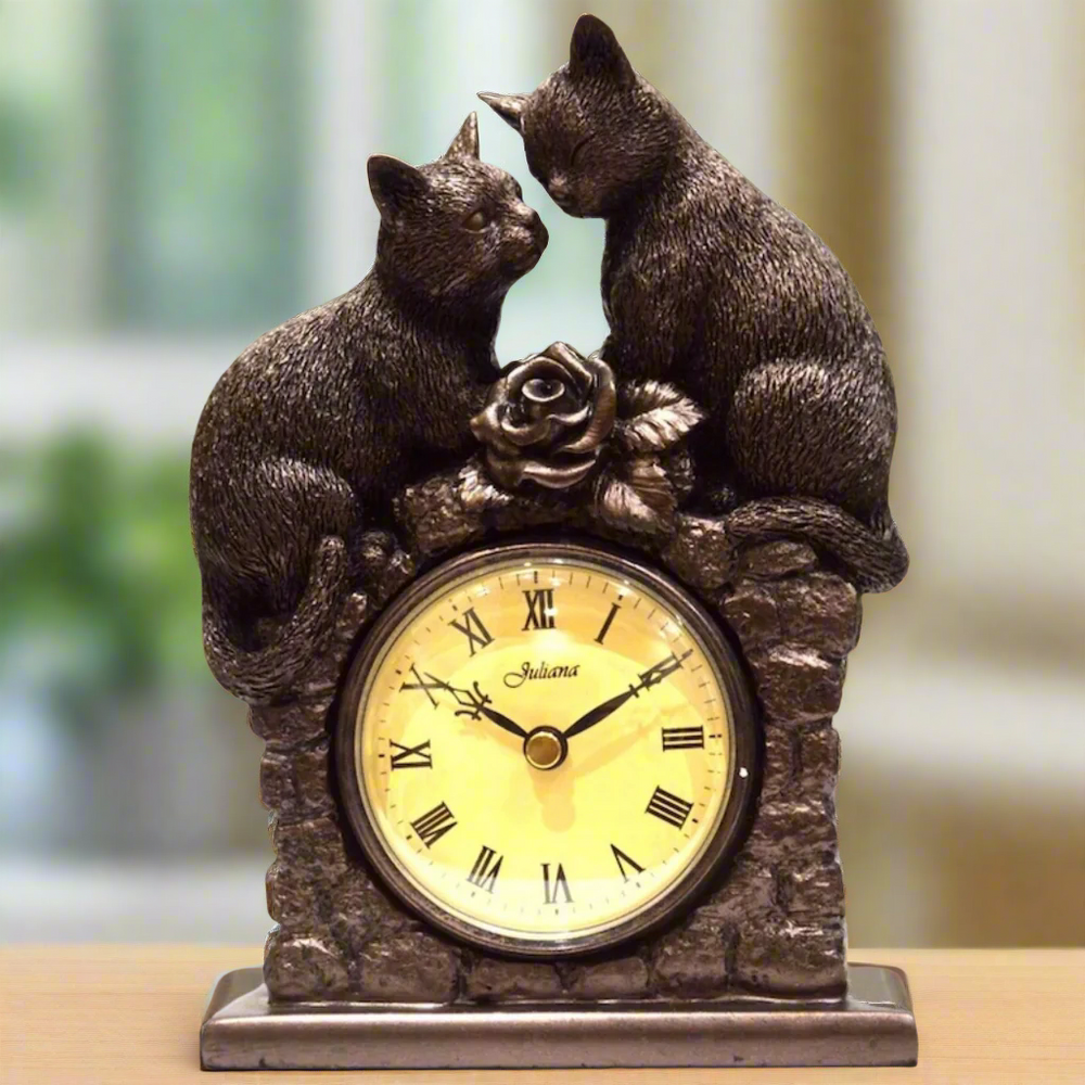 Juliana Figurine Bronze Effect Cat Couple Clock