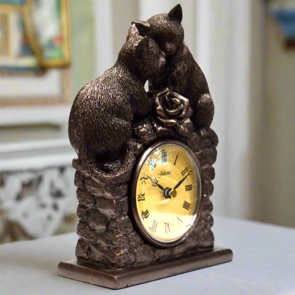 Juliana Figurine Bronze Effect Cat Couple Clock