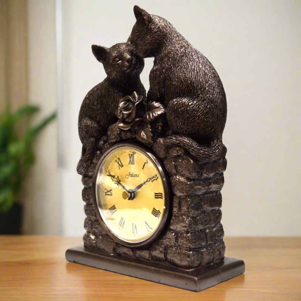 Juliana Figurine Bronze Effect Cat Couple Clock