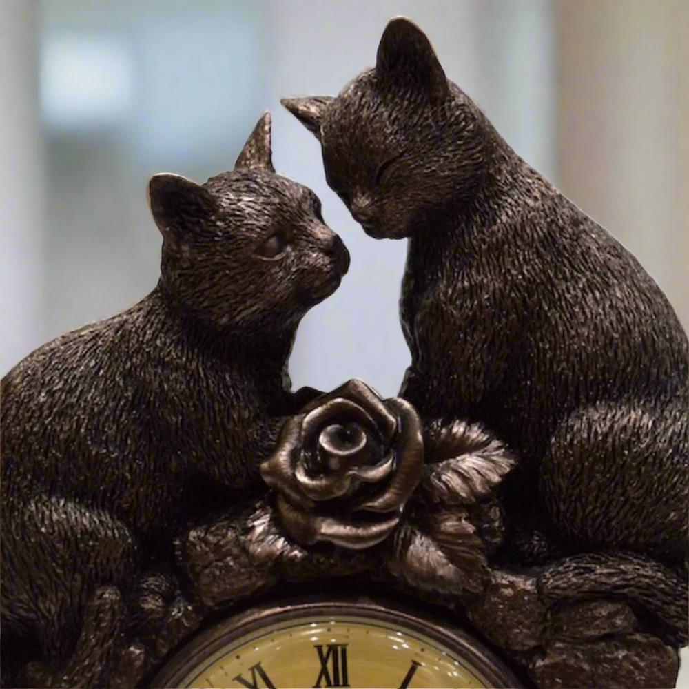 Juliana Figurine Bronze Effect Cat Couple Clock