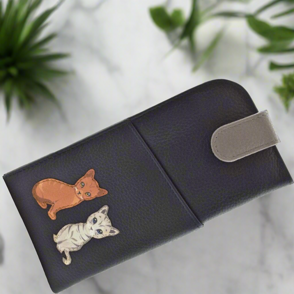 Mala Leather Best Friends Sitting Cats Glasses Case Navy