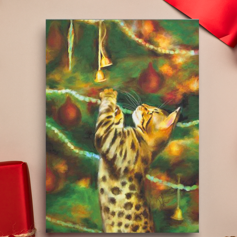 'The Bell Ringer' Christmas Cat Greeting Card