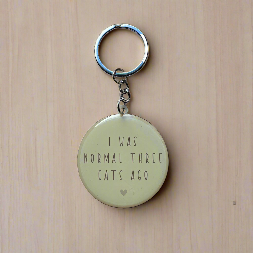 I Was Normal Three Cats Ago Enamel & Glass Bag Charm Keyring