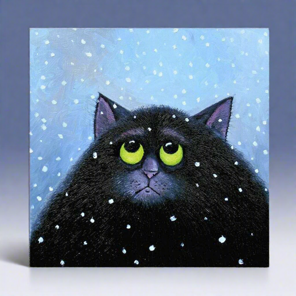 'Snow Again' Christmas Cat Greeting Card by Vicky Mount