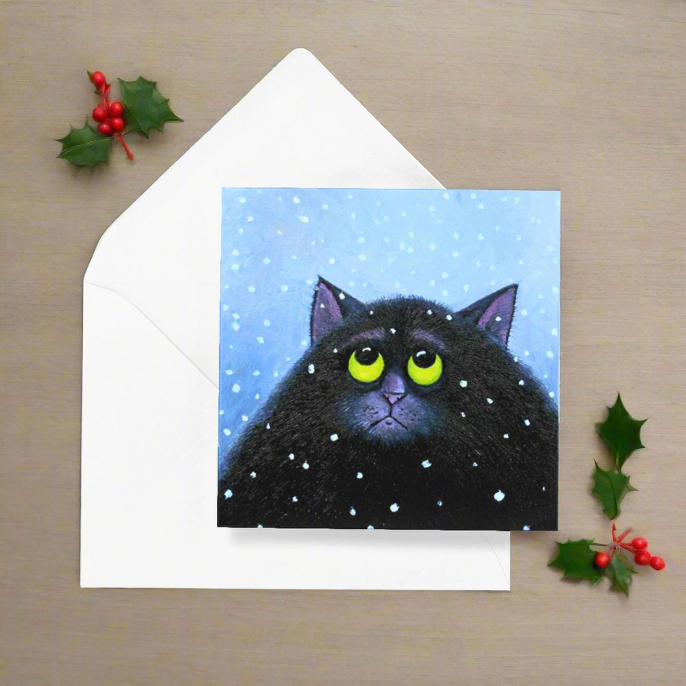 'Snow Again' Christmas Cat Greeting Card by Vicky Mount