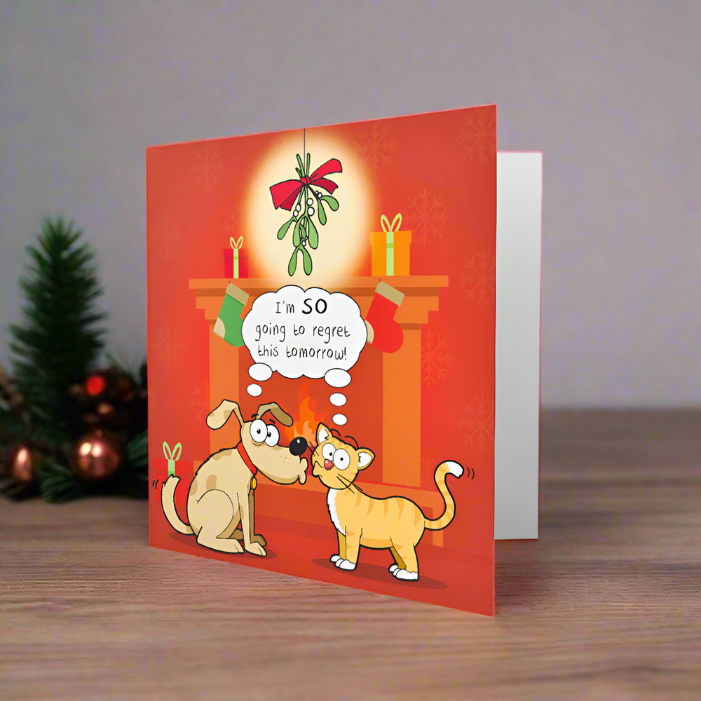 'So Going to Regret This' Funny Cat Christmas Card by Michael Canine