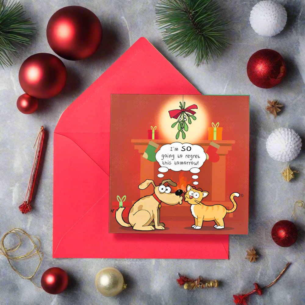 'So Going to Regret This' Funny Cat Christmas Card by Michael Canine