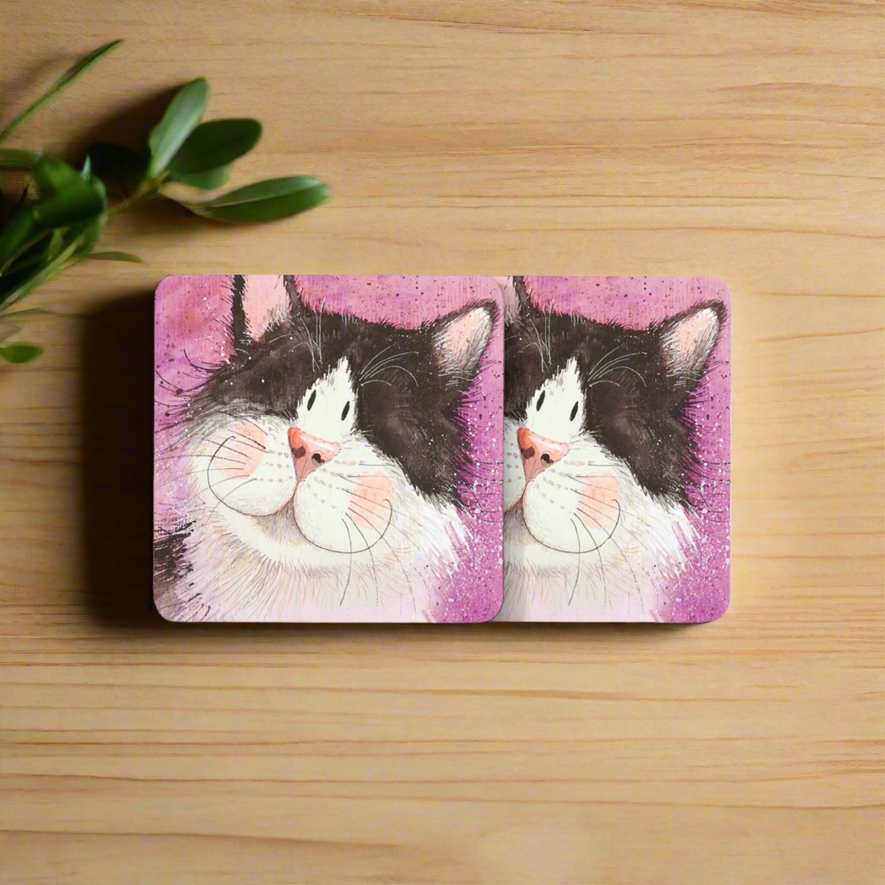 Set of 2 Alex Clark Frisky Cat Coasters